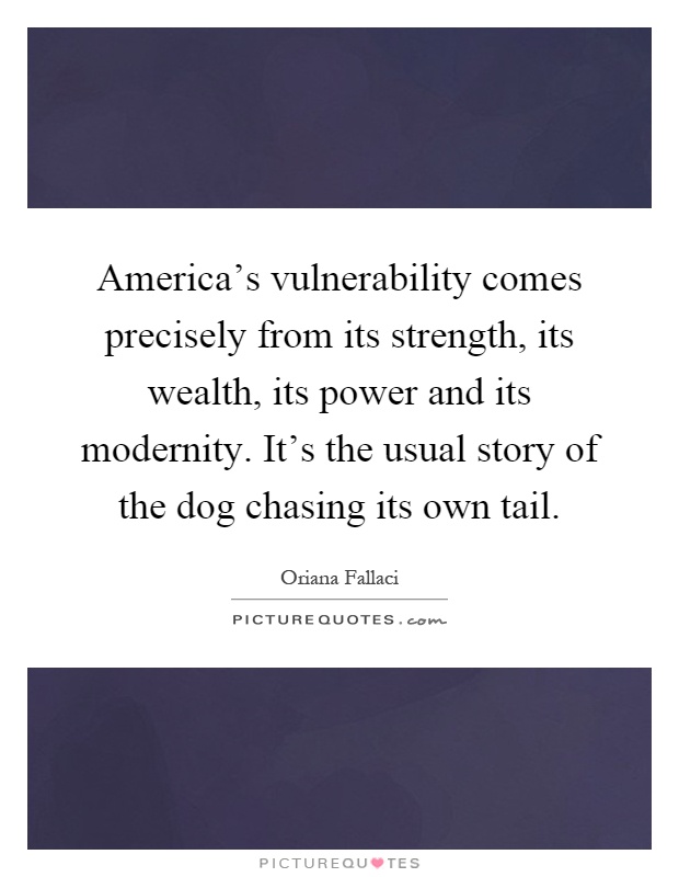 America's vulnerability comes precisely from its strength, its wealth, its power and its modernity. It's the usual story of the dog chasing its own tail Picture Quote #1