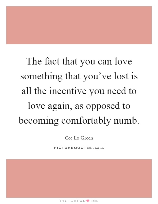The fact that you can love something that you've lost is all the incentive you need to love again, as opposed to becoming comfortably numb Picture Quote #1