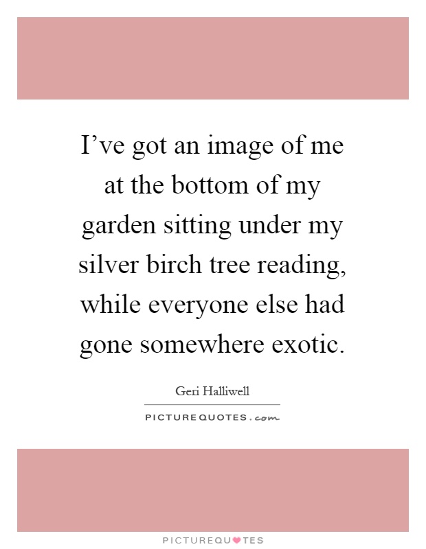 I've got an image of me at the bottom of my garden sitting under my silver birch tree reading, while everyone else had gone somewhere exotic Picture Quote #1