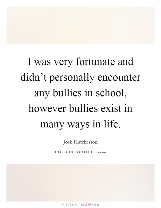 I was very fortunate and didn't personally encounter any bullies in school, however bullies exist in many ways in life Picture Quote #1