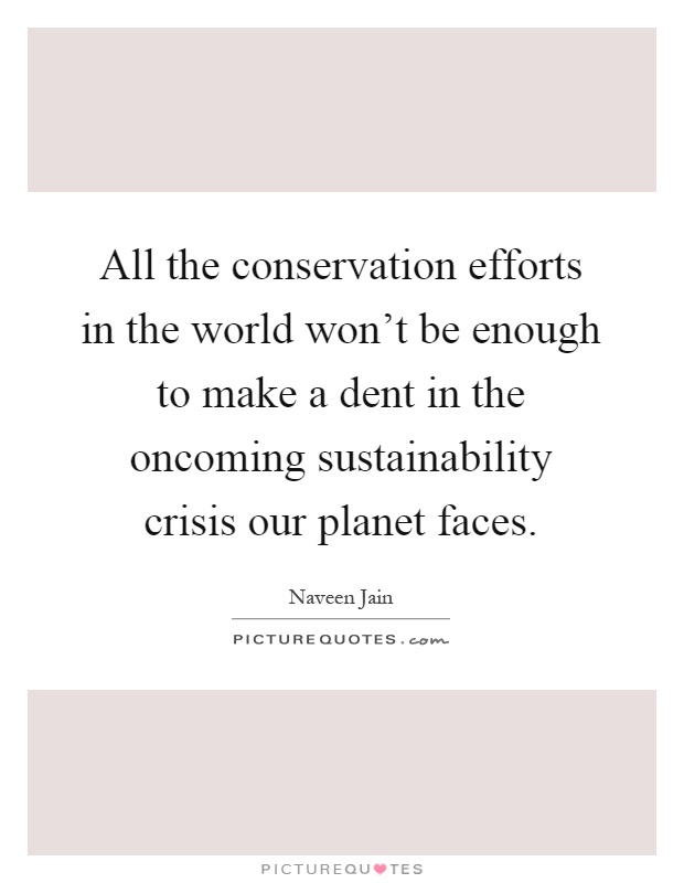 All the conservation efforts in the world won't be enough to make a dent in the oncoming sustainability crisis our planet faces Picture Quote #1