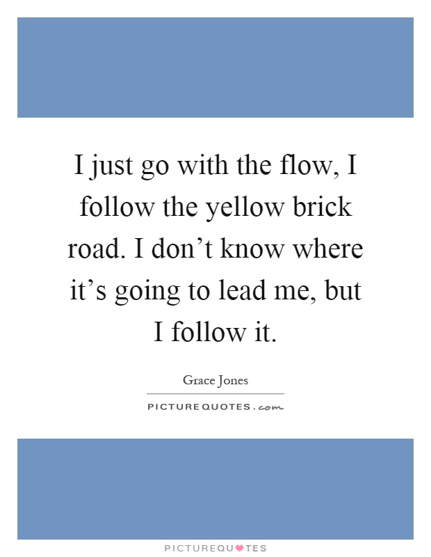 I just go with the flow, I follow the yellow brick road. I don't know where it's going to lead me, but I follow it Picture Quote #1