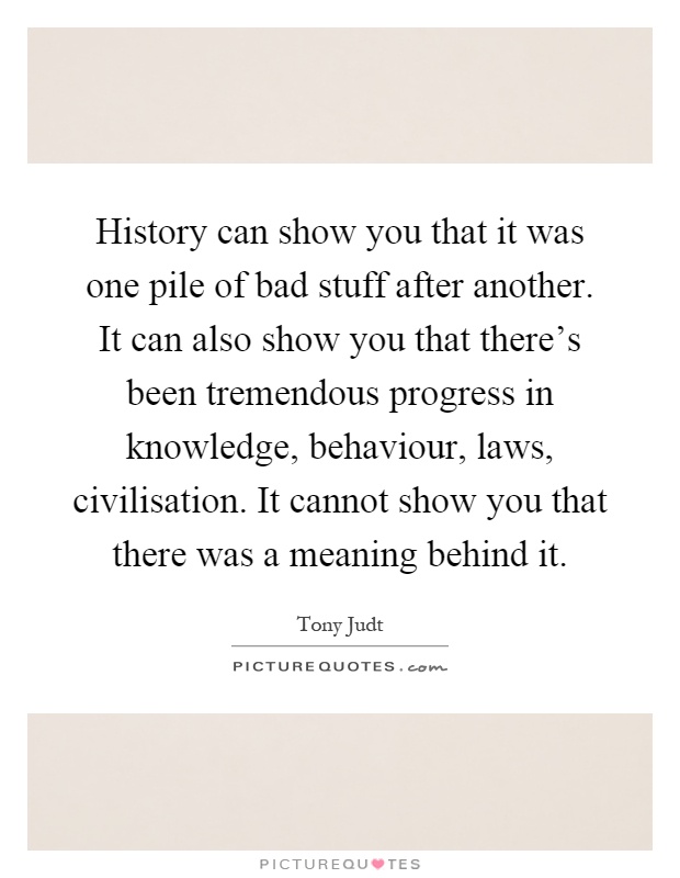 History can show you that it was one pile of bad stuff after another. It can also show you that there's been tremendous progress in knowledge, behaviour, laws, civilisation. It cannot show you that there was a meaning behind it Picture Quote #1