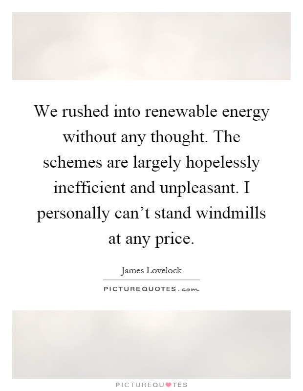 We rushed into renewable energy without any thought. The schemes are largely hopelessly inefficient and unpleasant. I personally can't stand windmills at any price Picture Quote #1