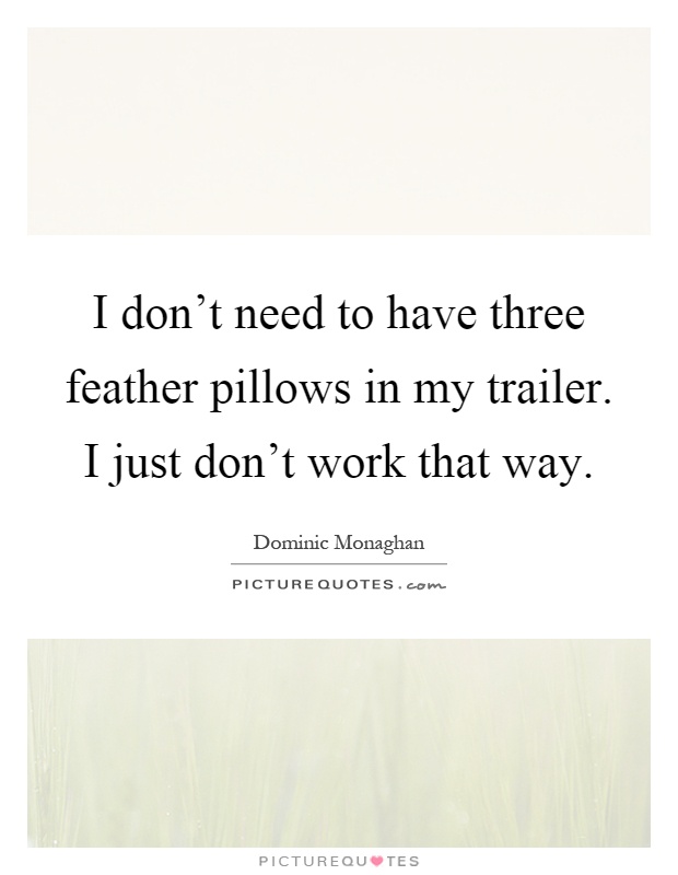 I don't need to have three feather pillows in my trailer. I just don't work that way Picture Quote #1