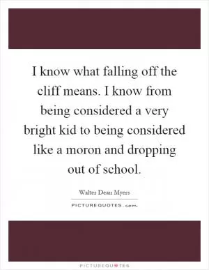 I know what falling off the cliff means. I know from being considered a very bright kid to being considered like a moron and dropping out of school Picture Quote #1