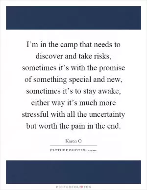 I’m in the camp that needs to discover and take risks, sometimes it’s with the promise of something special and new, sometimes it’s to stay awake, either way it’s much more stressful with all the uncertainty but worth the pain in the end Picture Quote #1
