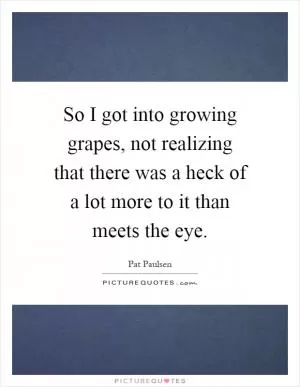 So I got into growing grapes, not realizing that there was a heck of a lot more to it than meets the eye Picture Quote #1