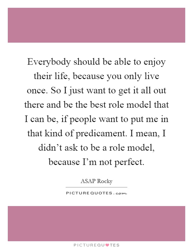 Everybody should be able to enjoy their life, because you only live once. So I just want to get it all out there and be the best role model that I can be, if people want to put me in that kind of predicament. I mean, I didn't ask to be a role model, because I'm not perfect Picture Quote #1