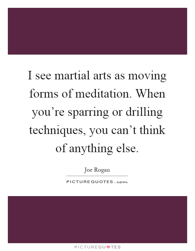 I see martial arts as moving forms of meditation. When you're sparring or drilling techniques, you can't think of anything else Picture Quote #1