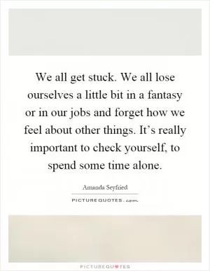 We all get stuck. We all lose ourselves a little bit in a fantasy or in our jobs and forget how we feel about other things. It’s really important to check yourself, to spend some time alone Picture Quote #1