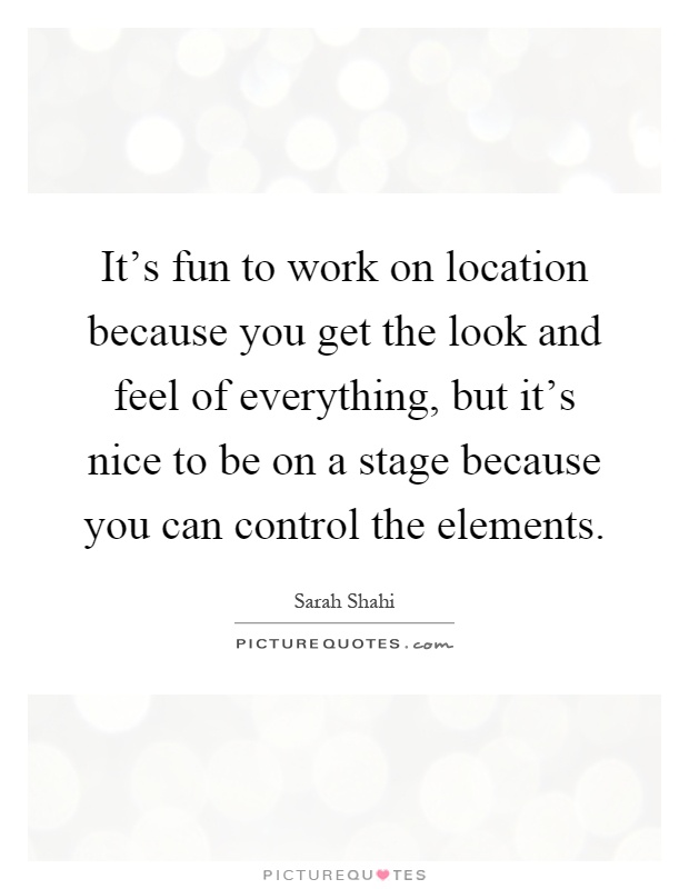 It's fun to work on location because you get the look and feel of everything, but it's nice to be on a stage because you can control the elements Picture Quote #1