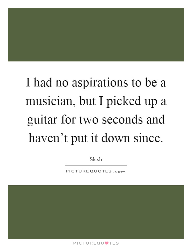 I had no aspirations to be a musician, but I picked up a guitar for two seconds and haven't put it down since Picture Quote #1