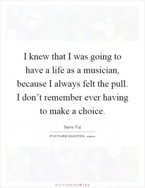 I knew that I was going to have a life as a musician, because I always felt the pull. I don’t remember ever having to make a choice Picture Quote #1