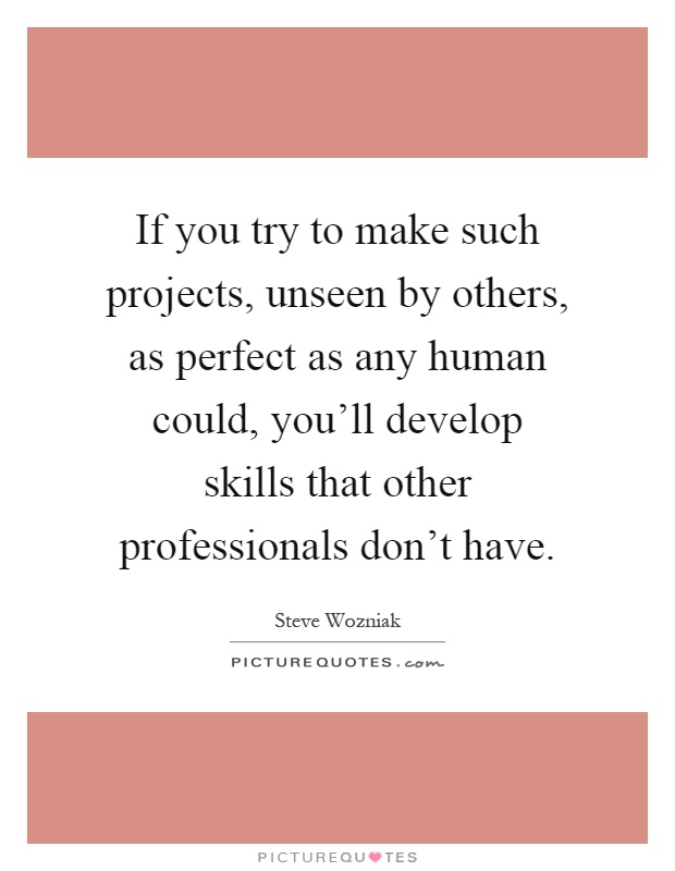 If you try to make such projects, unseen by others, as perfect as any human could, you'll develop skills that other professionals don't have Picture Quote #1