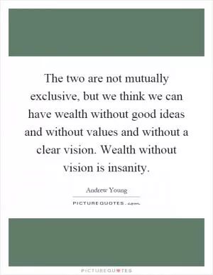 The two are not mutually exclusive, but we think we can have wealth without good ideas and without values and without a clear vision. Wealth without vision is insanity Picture Quote #1