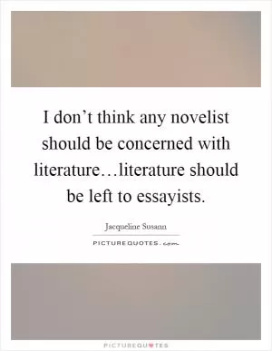 I don’t think any novelist should be concerned with literature…literature should be left to essayists Picture Quote #1