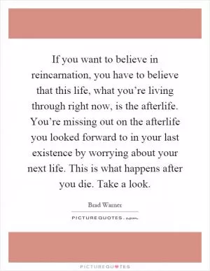 If you want to believe in reincarnation, you have to believe that this life, what you’re living through right now, is the afterlife. You’re missing out on the afterlife you looked forward to in your last existence by worrying about your next life. This is what happens after you die. Take a look Picture Quote #1