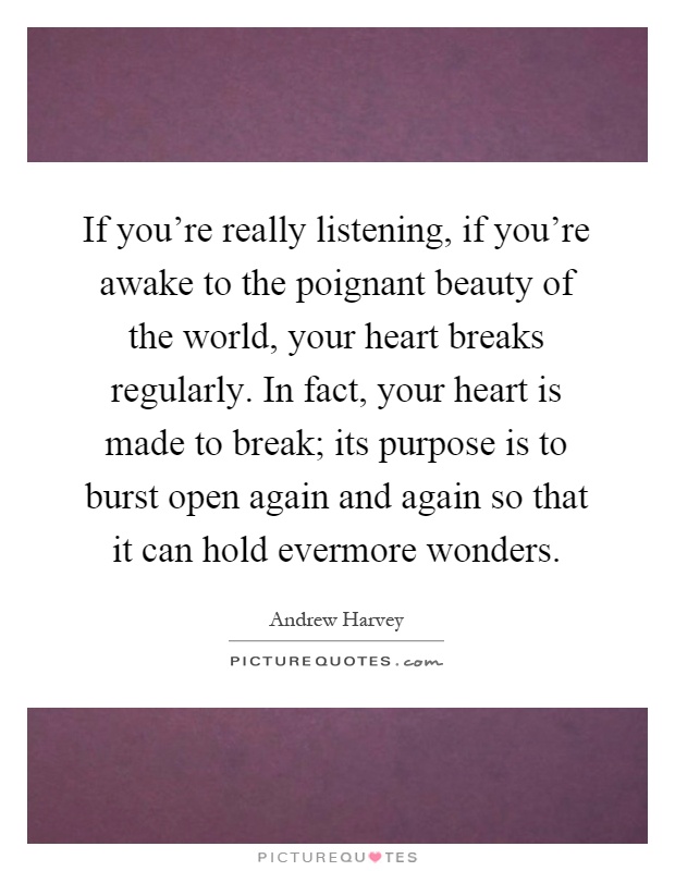 If you're really listening, if you're awake to the poignant beauty of the world, your heart breaks regularly. In fact, your heart is made to break; its purpose is to burst open again and again so that it can hold evermore wonders Picture Quote #1