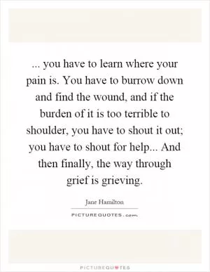 ... you have to learn where your pain is. You have to burrow down and find the wound, and if the burden of it is too terrible to shoulder, you have to shout it out; you have to shout for help... And then finally, the way through grief is grieving Picture Quote #1