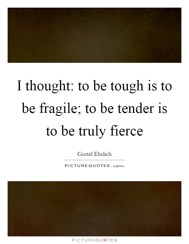 I thought: to be tough is to be fragile; to be tender is to be truly fierce Picture Quote #1