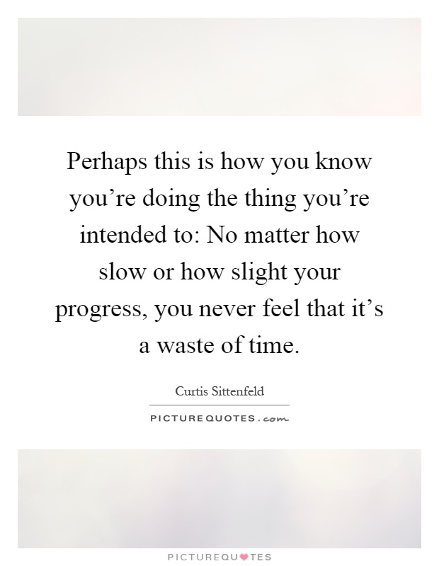 Perhaps this is how you know you're doing the thing you're intended to: No matter how slow or how slight your progress, you never feel that it's a waste of time Picture Quote #1