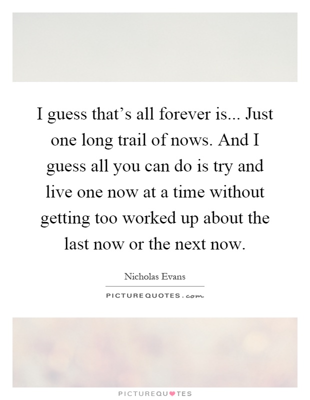 I guess that's all forever is... Just one long trail of nows. And I guess all you can do is try and live one now at a time without getting too worked up about the last now or the next now Picture Quote #1