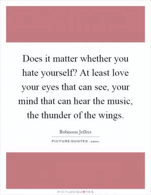 Does it matter whether you hate yourself? At least love your eyes that can see, your mind that can hear the music, the thunder of the wings Picture Quote #1