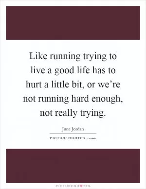 Like running trying to live a good life has to hurt a little bit, or we’re not running hard enough, not really trying Picture Quote #1