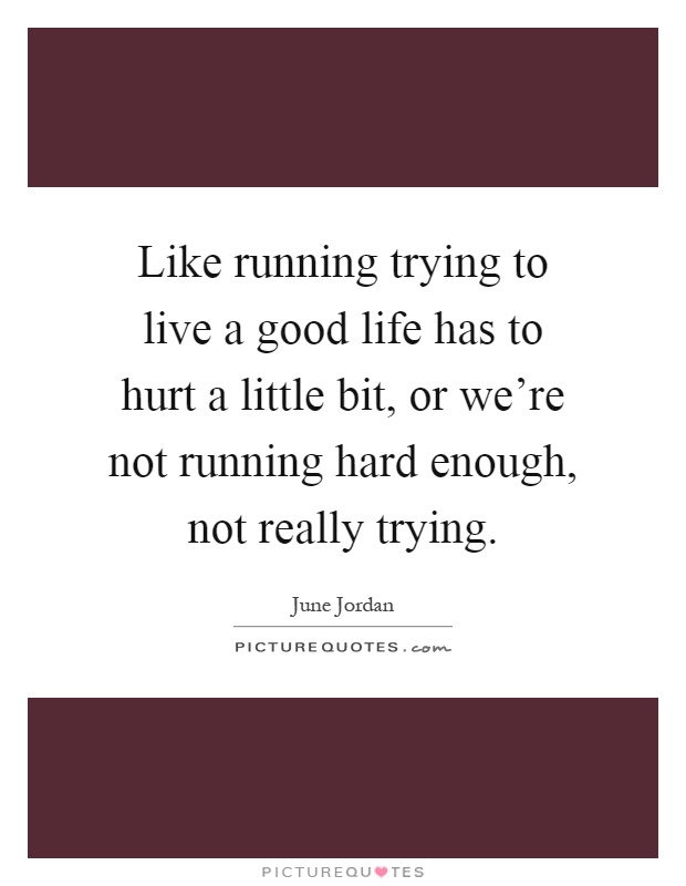 Like running trying to live a good life has to hurt a little bit, or we're not running hard enough, not really trying Picture Quote #1
