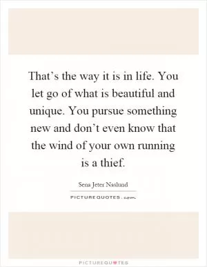 That’s the way it is in life. You let go of what is beautiful and unique. You pursue something new and don’t even know that the wind of your own running is a thief Picture Quote #1