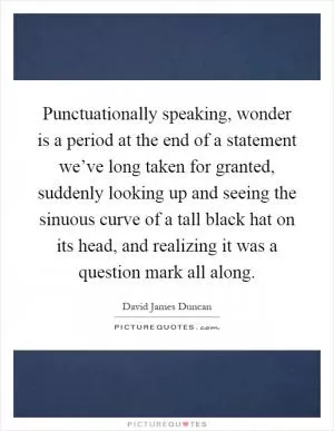 Punctuationally speaking, wonder is a period at the end of a statement we’ve long taken for granted, suddenly looking up and seeing the sinuous curve of a tall black hat on its head, and realizing it was a question mark all along Picture Quote #1