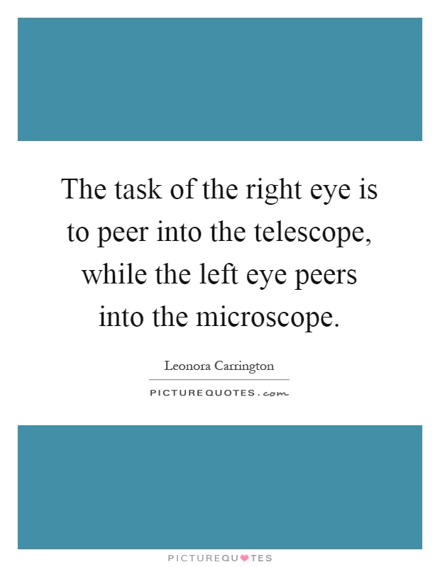 The task of the right eye is to peer into the telescope, while the left eye peers into the microscope Picture Quote #1