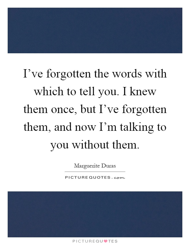 I've forgotten the words with which to tell you. I knew them once, but I've forgotten them, and now I'm talking to you without them Picture Quote #1