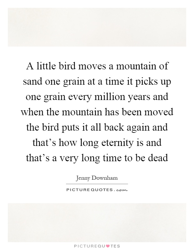 A little bird moves a mountain of sand one grain at a time it picks up one grain every million years and when the mountain has been moved the bird puts it all back again and that's how long eternity is and that's a very long time to be dead Picture Quote #1