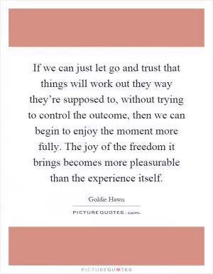 If we can just let go and trust that things will work out they way they’re supposed to, without trying to control the outcome, then we can begin to enjoy the moment more fully. The joy of the freedom it brings becomes more pleasurable than the experience itself Picture Quote #1