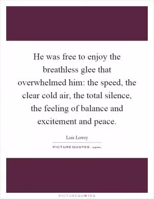 He was free to enjoy the breathless glee that overwhelmed him: the speed, the clear cold air, the total silence, the feeling of balance and excitement and peace Picture Quote #1