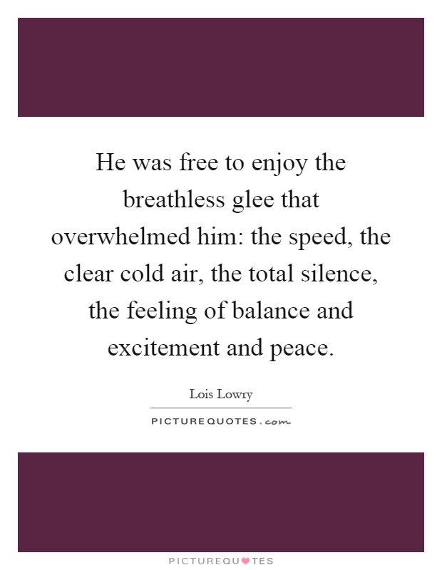 He was free to enjoy the breathless glee that overwhelmed him: the speed, the clear cold air, the total silence, the feeling of balance and excitement and peace Picture Quote #1