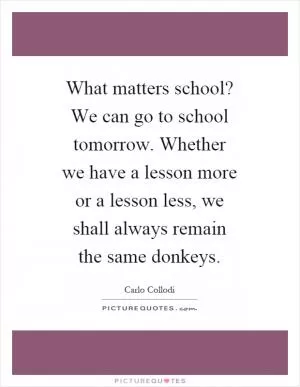 What matters school? We can go to school tomorrow. Whether we have a lesson more or a lesson less, we shall always remain the same donkeys Picture Quote #1