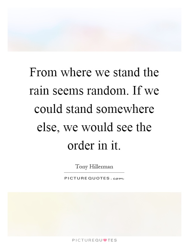 From where we stand the rain seems random. If we could stand somewhere else, we would see the order in it Picture Quote #1