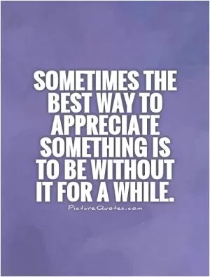 Sometimes the best way to appreciate something is to be without it for a while Picture Quote #1