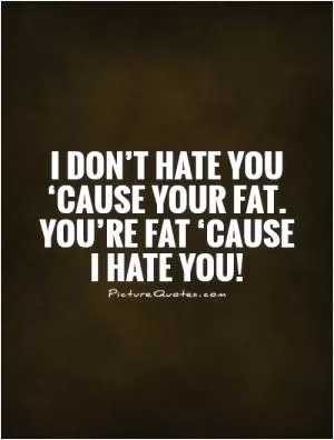  I don’t hate you ‘cause your fat. You’re fat ‘cause  I hate you! Picture Quote #1