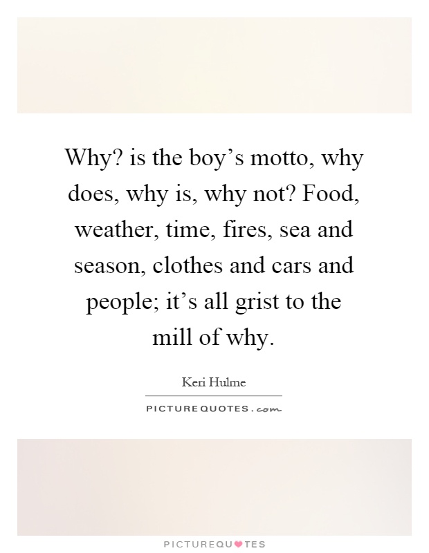 Why? is the boy's motto, why does, why is, why not? Food, weather, time, fires, sea and season, clothes and cars and people; it's all grist to the mill of why Picture Quote #1