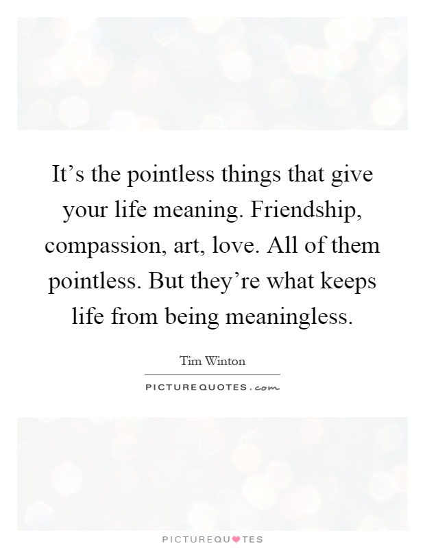 It's the pointless things that give your life meaning. Friendship, compassion, art, love. All of them pointless. But they're what keeps life from being meaningless Picture Quote #1