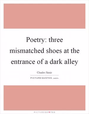 Poetry: three mismatched shoes at the entrance of a dark alley Picture Quote #1