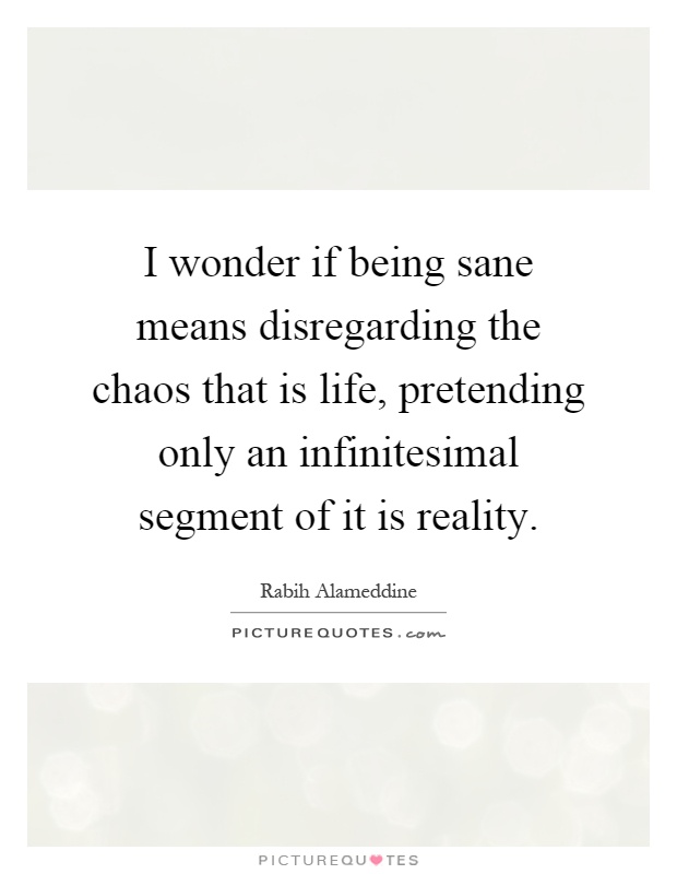 I wonder if being sane means disregarding the chaos that is life, pretending only an infinitesimal segment of it is reality Picture Quote #1