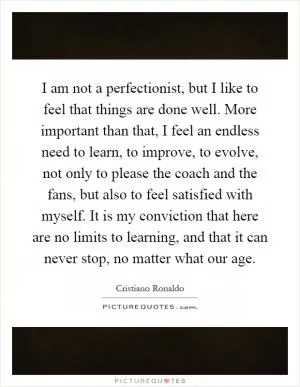 I am not a perfectionist, but I like to feel that things are done well. More important than that, I feel an endless need to learn, to improve, to evolve, not only to please the coach and the fans, but also to feel satisfied with myself. It is my conviction that here are no limits to learning, and that it can never stop, no matter what our age Picture Quote #1