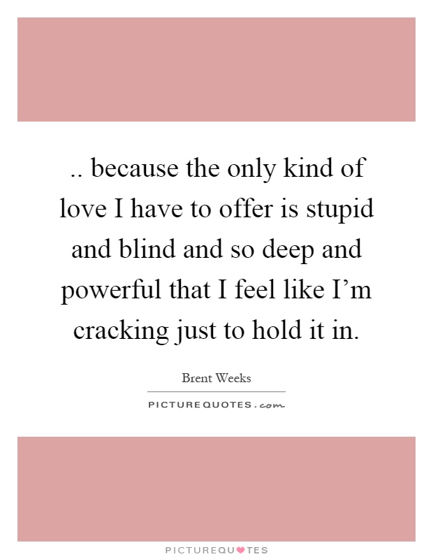.. because the only kind of love I have to offer is stupid and blind and so deep and powerful that I feel like I'm cracking just to hold it in Picture Quote #1
