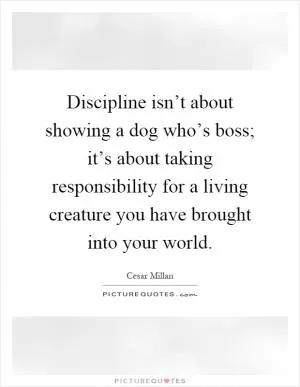 Discipline isn’t about showing a dog who’s boss; it’s about taking responsibility for a living creature you have brought into your world Picture Quote #1