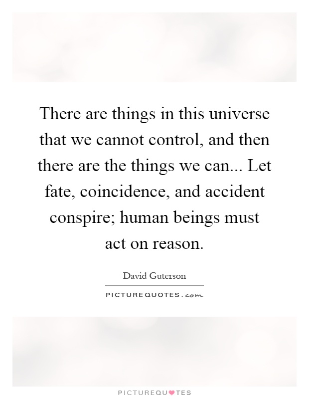There are things in this universe that we cannot control, and then there are the things we can... Let fate, coincidence, and accident conspire; human beings must act on reason Picture Quote #1